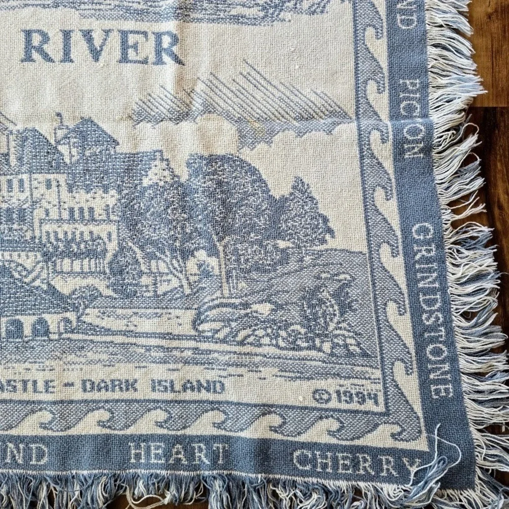 Vintage 1994‎ Blue 1000 Islands Woven Tapestry Throw Blanket St. Lawrence River